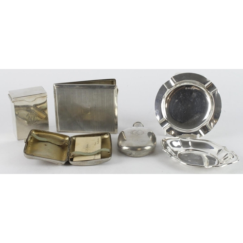 434 - Mixed Silver. A group of mixed silver items, including cigarette cases, ash trays, hip flask etc., w... 