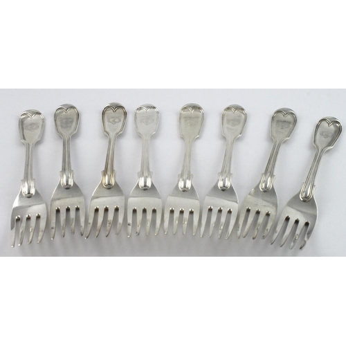 435 - Forks. A set of eight Victorian silver forks, hallmarked 'GA, London 1846', length 21cm approx., wei... 