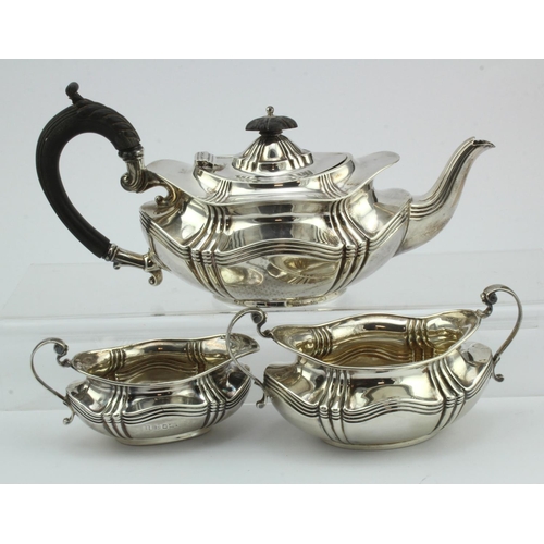 438 - Three piece silver tea set, comprising teapot, sugar bowl & milk jug, hallmarked 'JR, Sheffield 1907... 