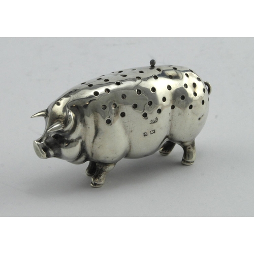 459 - Unusual silver pig pin-cushion, probably hallmarked for Levi & Salaman Birm 1904 - makers' mark and ... 