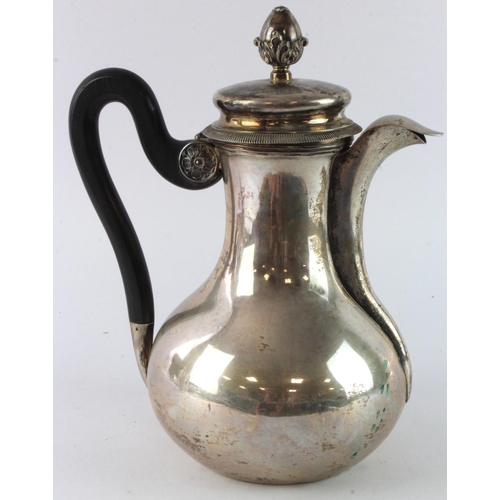 460 - Belgian silver coffee pot, circa 1831-1868, with Janus head assay mark, Minerva head mark to rim, ci... 