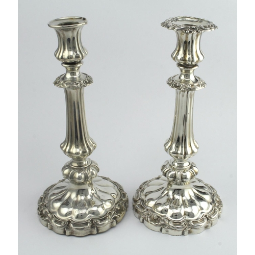 462 - Pair of William IV ornately decorated silver candlesticks, hallmarked 'TJNC, Sheffield 1832' (Creswi... 