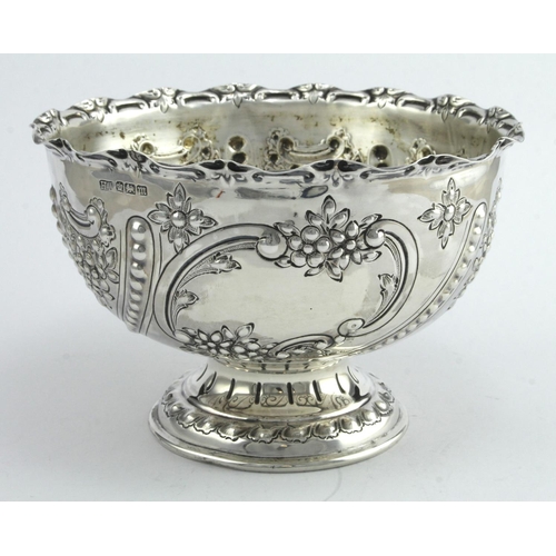 465 - Ornate silver rose bowl, one small split to the rim and in need of further cleaning, hallmarked HA S... 