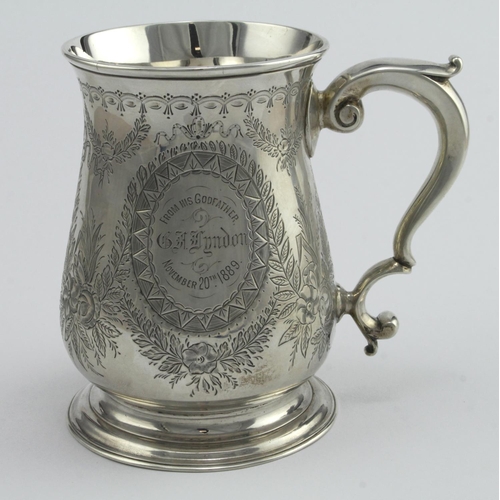 467 - George II / III silver tankard, hallmarked 'Richard Gurney & Thomas Cook, London 1760', engraved to ... 