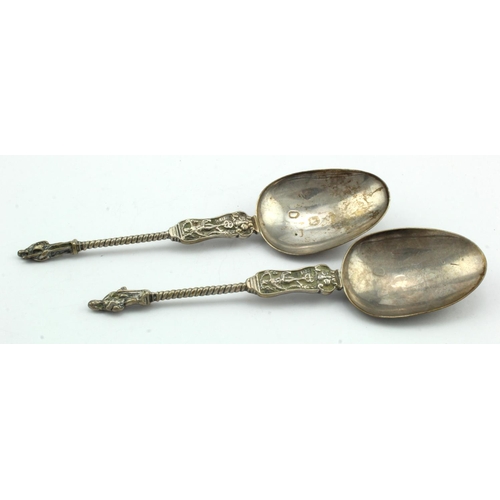 469 - Two Dutch silver apostle type spoons, made by Rinze Jans Spaanstra, circa 19th Century, with pseudo ... 