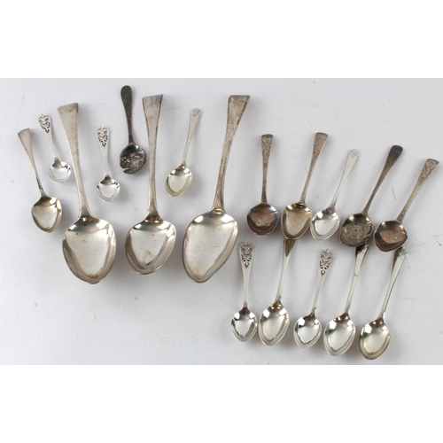 480 - Silver flatware. A collection of various silver halllmarked spoons, Circa Georgian and later, weight... 