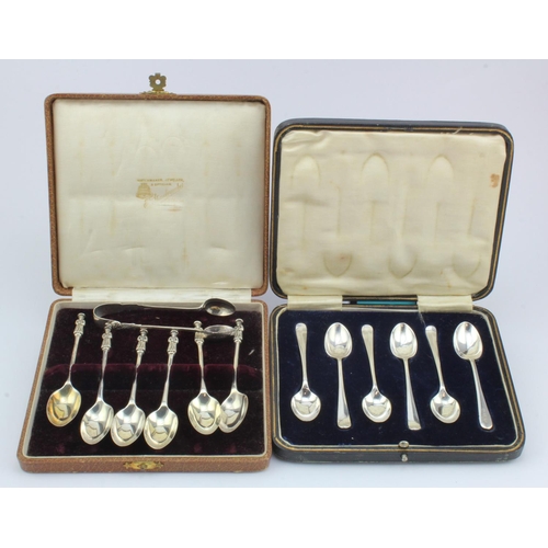 486 - Boxed set of six silver Apostle spoons hallmarked London 1909 plus a different designed pair of silv... 