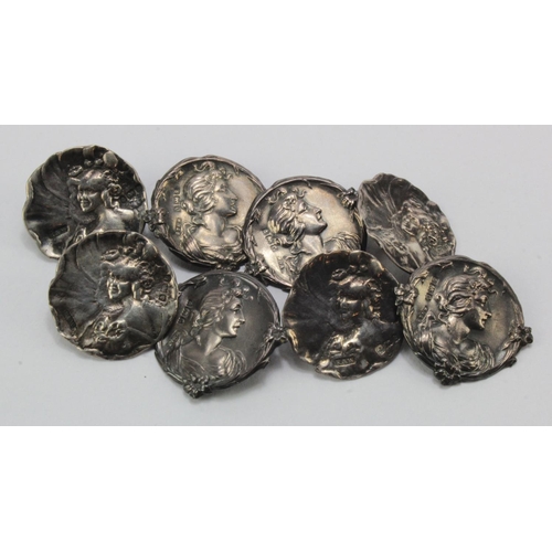 489 - Eight Edwardian Art Nouveau Silver Buttons, with four being hallmarked Birmingham 1902 by William Va... 