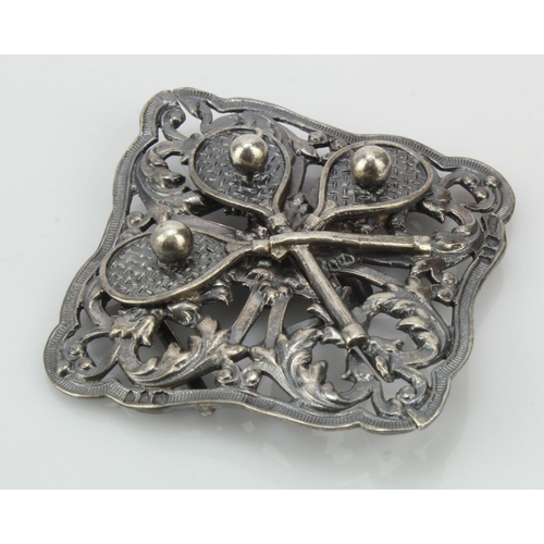 492 - Tennis interest. Victorian silver buckle hallmarked London 1895 by William Richard Corke. Depicting ... 