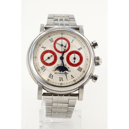 51 - Gents Belgravia stainless steel and silver manual wind chronograph 43mm wristwatch, ref. 3669, limit... 