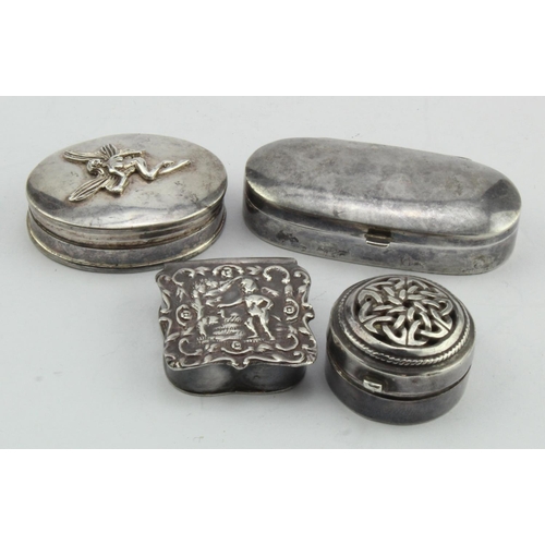 526 - Four modern silver pill boxes, all stamped 925. Gross weight 54.4g