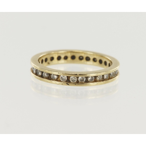 566 - 9ct yellow gold diamond full eternity ring, round brilliant cuts in a channel setting, TDW approx. 0... 