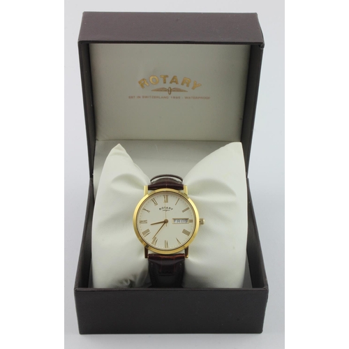 57 - Rotary Windsor gold tone gents quartz wristwatch. The cream dial with Roman numerals, centre seconds... 