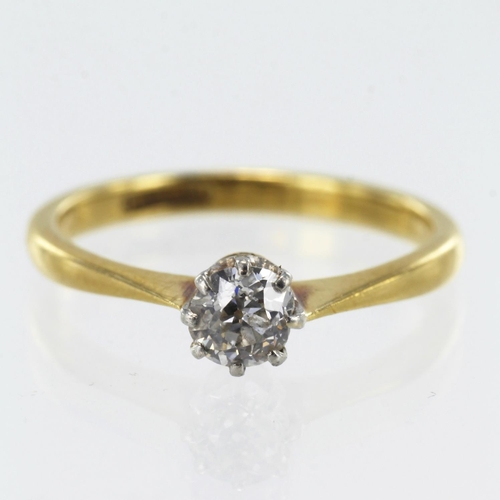 641 - Yellow gold (tests 18ct) diamond solitaire ring, old cut approx. 0.32ct, estimated colour approx. F-... 