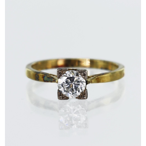 646 - Yellow gold (tests 18ct) diamond solitaire ring, round brilliant cut approx. 0.66ct, estimated colou... 