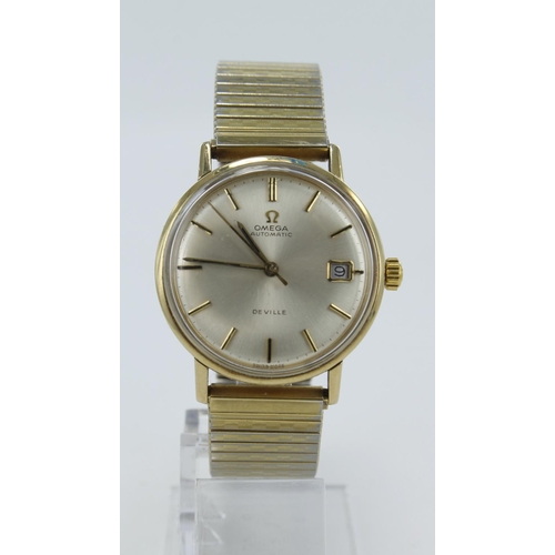 67 - Gents 9ct cased Omega automatic Seamaster De Ville wristwatch circa 1968. The cream dial with gilt b... 