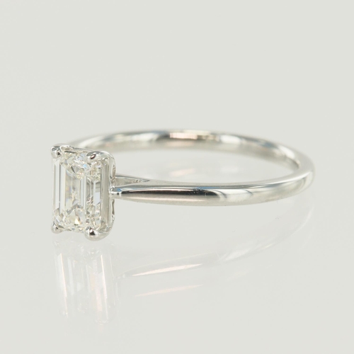 687 - 18ct white gold certificated diamond solitaire ring, one 0.73ct emerald cut, colour G, clarity VVS1,... 