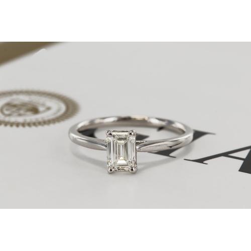 687 - 18ct white gold certificated diamond solitaire ring, one 0.73ct emerald cut, colour G, clarity VVS1,... 