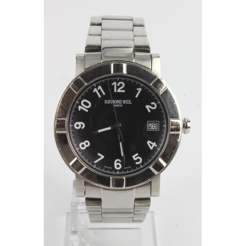 7 - Raymond Weil W1 stainless steel cased quartz gents wristwatch, ref. 6130. The black dial with Arabic... 