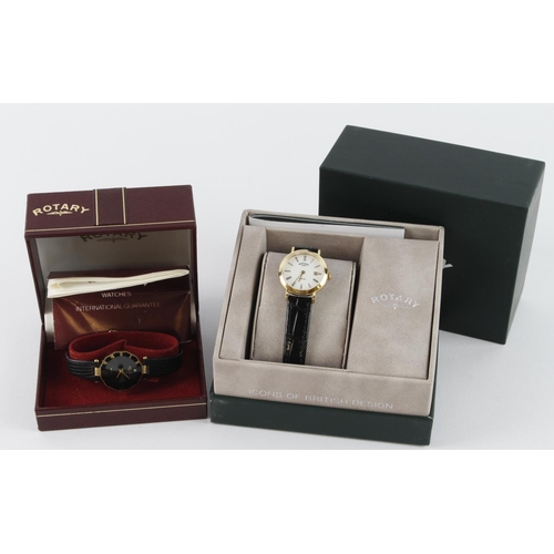 71 - Rotary, two modern gold tone ladies quartz wristwatches. Both on leather Rotary straps and complete ... 