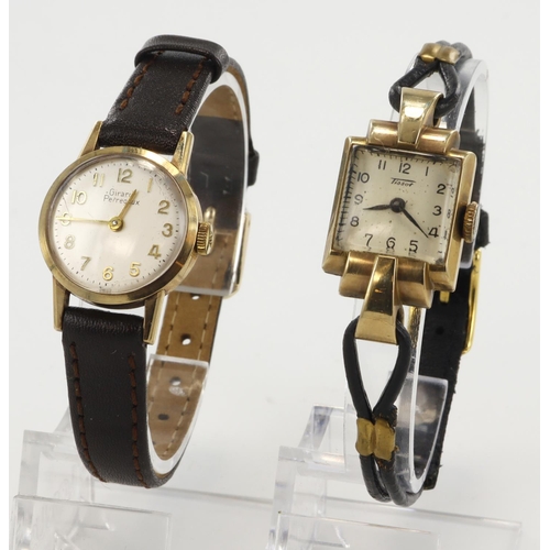 72 - Two ladies 9ct gold cased manual wind wristwatches, to include a 1940s Tissot and a 1950s Girrard Pe... 