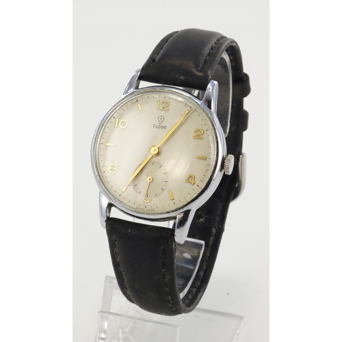 84 - Gents stainless steel cased Tudor manual wind wristwatch. The cream dial with alternating gilt Arabi... 