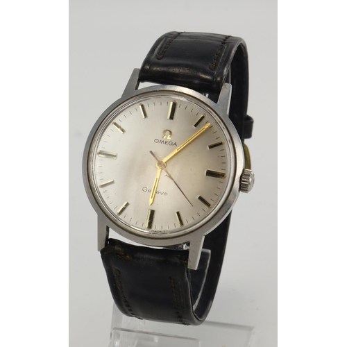 86 - Gents stainless steel cased Omega Geneve manual wind wristwatch, 1962. The silver dial with baton ma... 