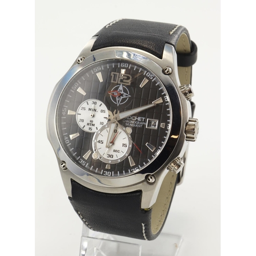 88 - Rochet Seaquest chronograph quartz gents wristwatch. The black dial with baton markers, white outer ... 