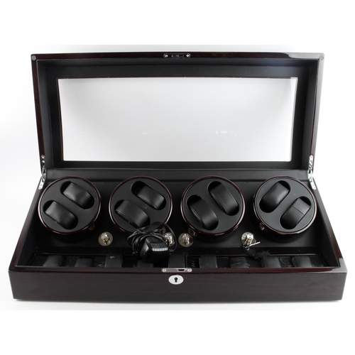 96 - Automatic watch winder and storage box, the wood effect box, acrylic window and faux leather interio... 