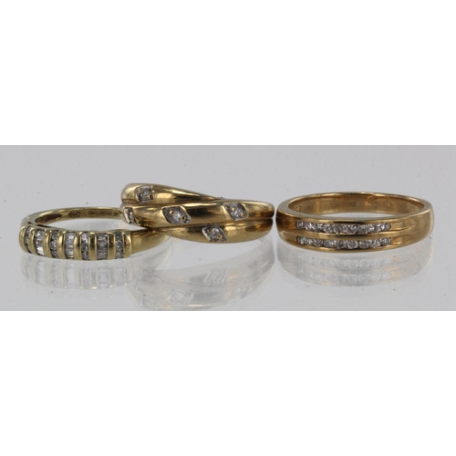 964 - Three 9ct yellow gold diamond set fancy half eternity rings, finger sizes M, O, O/P, total weight 6.... 