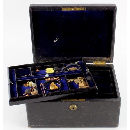 989 - Parkins & Gotto leather jewellery box with gold, silver and costume jewellery, viewing highly recomm... 