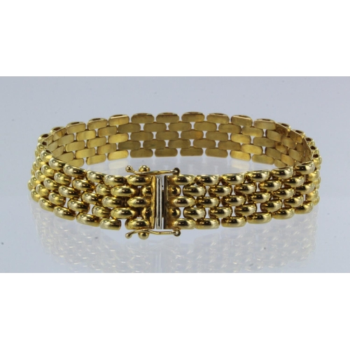 990 - 9ct yellow gold panther linked bracelet, 12mm wide, length 7.2