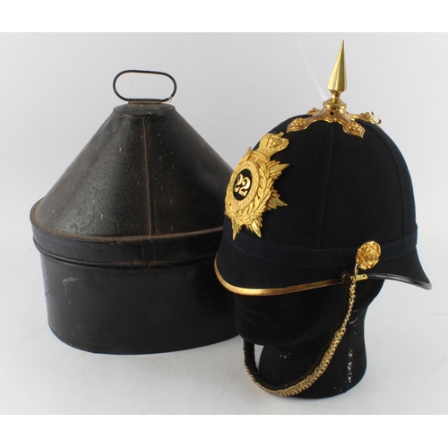 1001 - Cheshire Regt (22nd Foot) cloth Helmet with chin strap, and gilt officers QVC Helmet plate, numbered... 