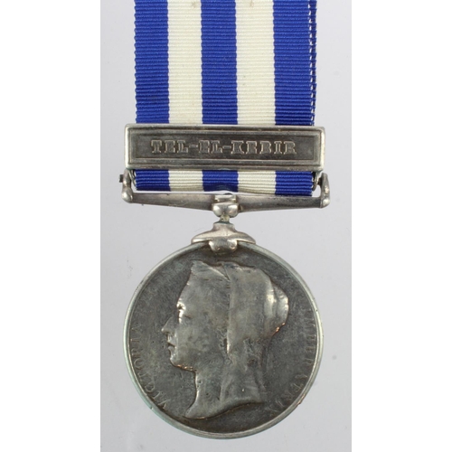 1085 - Egypt Medal dated 1882 with Tel-El-Kebir clasp, named (29 Cpl J Cockfield Mily Mtd Police). Medal ve... 