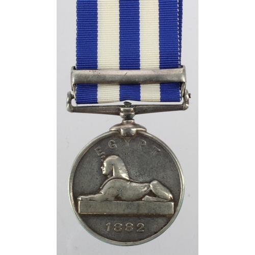 1085 - Egypt Medal dated 1882 with Tel-El-Kebir clasp, named (29 Cpl J Cockfield Mily Mtd Police). Medal ve... 