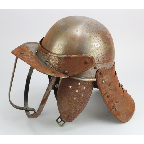 1093 - English cvil war lobster tail helmet reproduction some rusting.