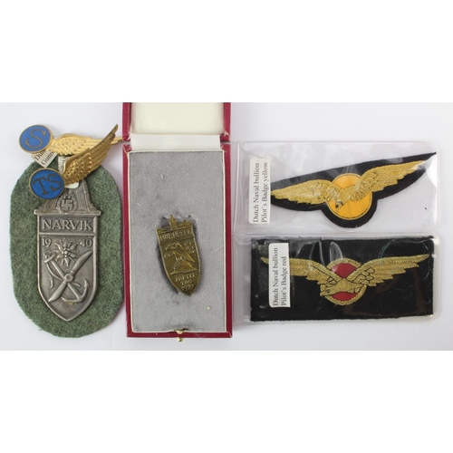 1115 - German 3rd Reich 1929 Nurnberg Rally Badge in postwar case, and Narvik 1940 Arm Shield with army clo... 