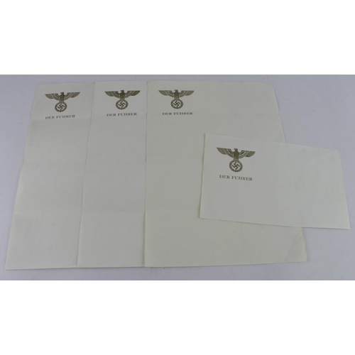 1119 - German 3rd Reich Adolf Hitler personal stationary headed 'Der Fuhrer' and with a NSDAP eagle design ... 