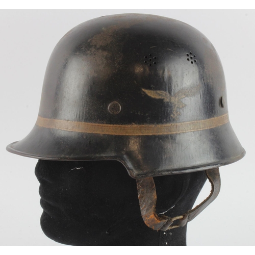 1133 - German 3rd Reich Luftwaffe fire crew helmet. Stamped inside the rim 'D.R.P. Thale' and 'A'. With chi... 