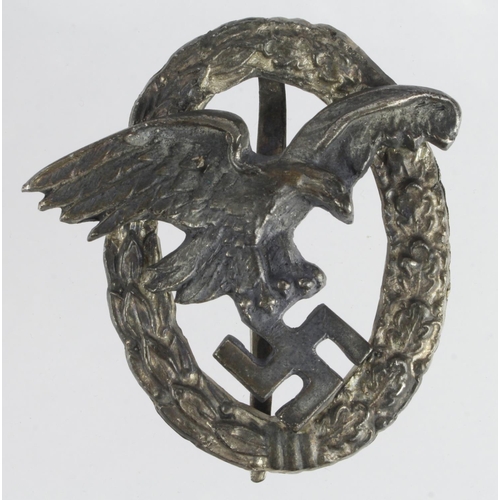 1141 - German 3rd Reich Observers Badge, maker marked 'f.o.'