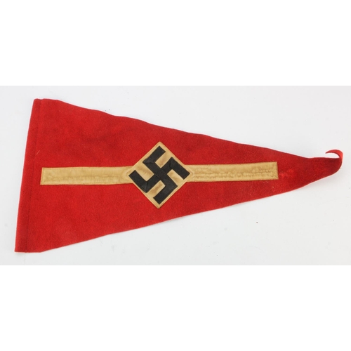 1186 - German HJ Hitler Youth Pennant, service wear.