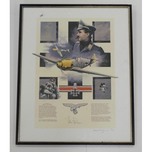 1205 - German Luftwaffe an Adolf Galland signature on an interesting framed display board.