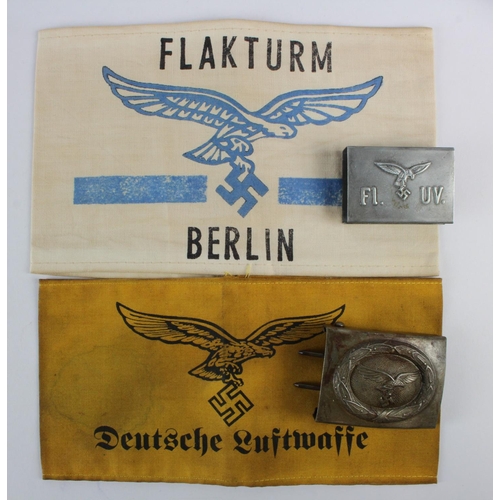 1206 - German Luftwaffe armbands x2, a belt buckle and matchbox holder.