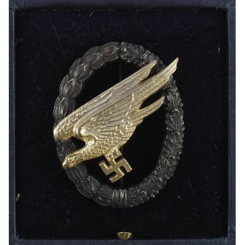 1214 - German Luftwaffe Parachutists cased war badge.