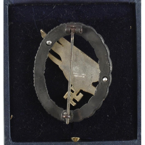 1214 - German Luftwaffe Parachutists cased war badge.