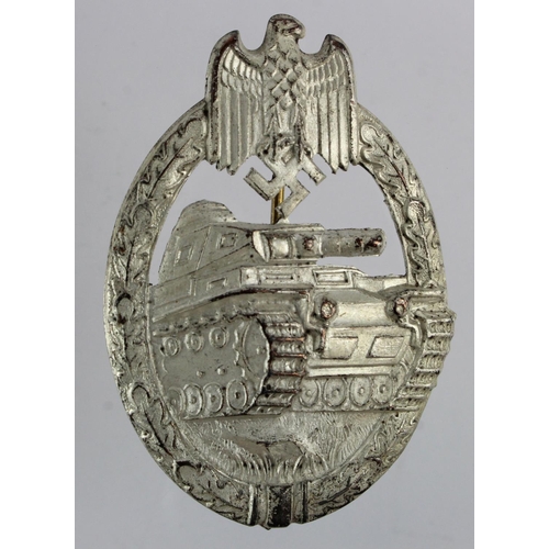 1233 - German Panzer Assault badge with silver wash mostly intact, lightweight combat wear example.