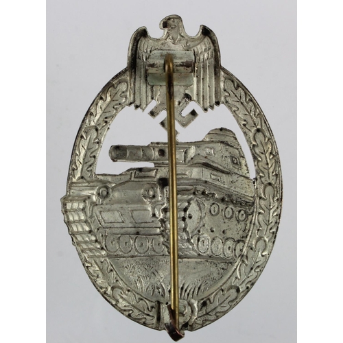 1233 - German Panzer Assault badge with silver wash mostly intact, lightweight combat wear example.