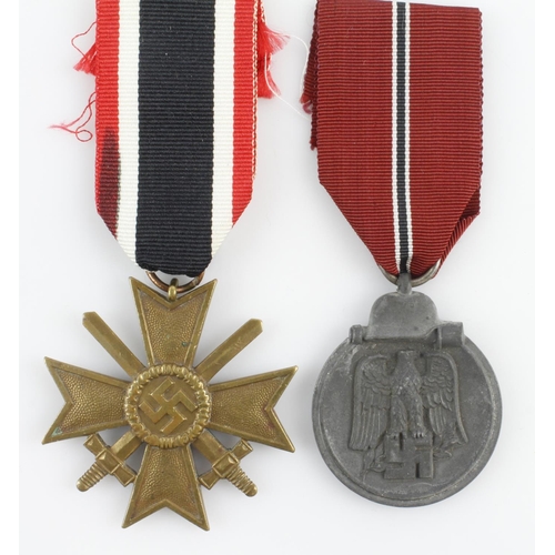 1241 - German Russian Front medal and War Merit cross 2nd class with swords both come with award documents ... 