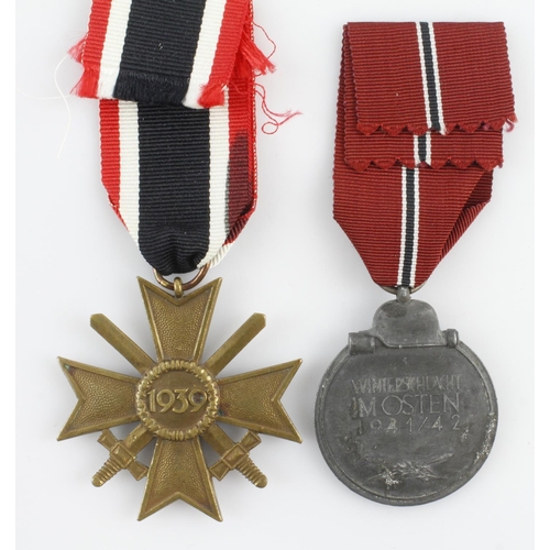 1241 - German Russian Front medal and War Merit cross 2nd class with swords both come with award documents ... 