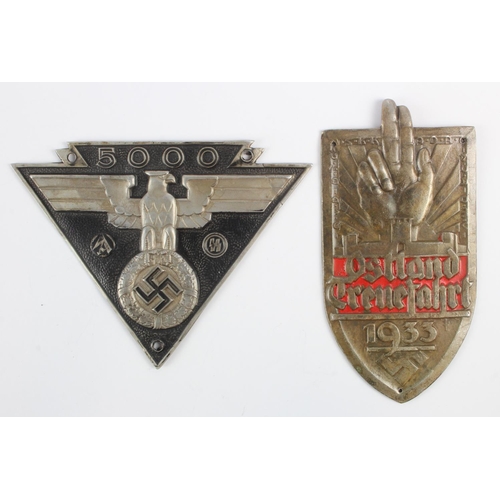 1245 - German SS / SA car plaque and another.